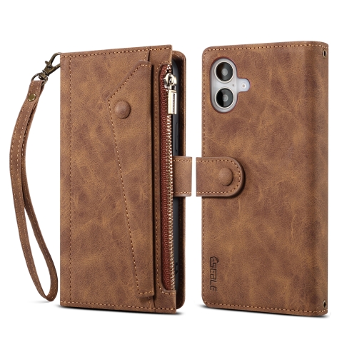 

For iPhone 16 Plus ESEBLE Retro Frosted RFID Flip Leather Phone Case(Brown)