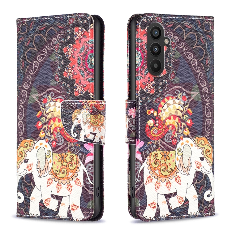 

For Samsung Galaxy A25 5G Colored Drawing Pattern Leather Phone Case(Flowers Elephant)
