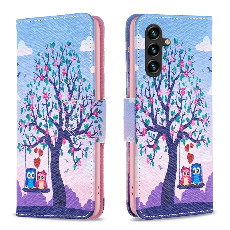 

For Samsung Galaxy A15 Colored Drawing Pattern Leather Phone Case(Owl)