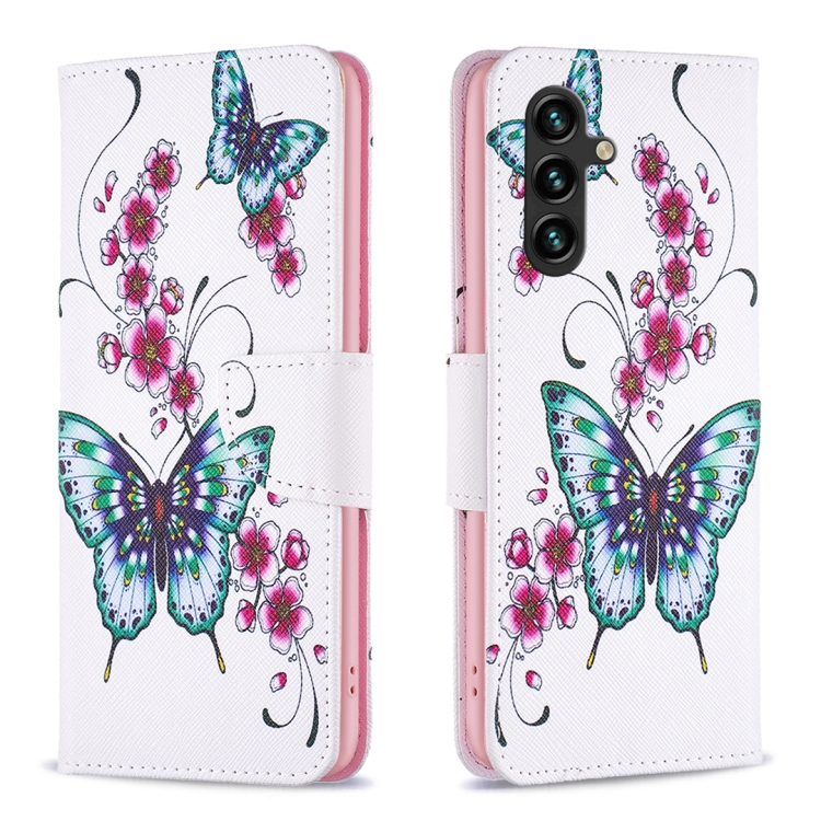 

For Samsung Galaxy A15 Colored Drawing Pattern Leather Phone Case(Flowers Butterfly)