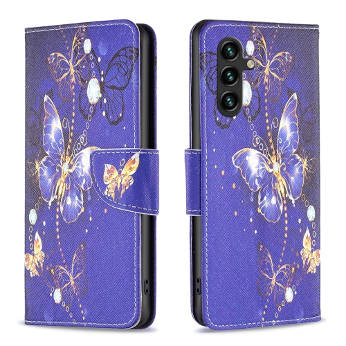 For Samsung Galaxy A15 Colored Drawing Pattern Leather Phone Case(Purple Butterfly)