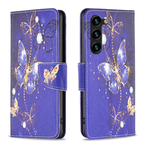 

For Samsung Galaxy S24+ 5G Colored Drawing Pattern Leather Phone Case(Purple Butterfly)