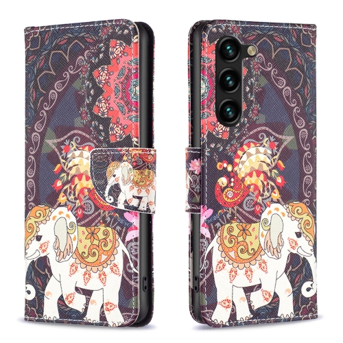

For Samsung Galaxy S24+ 5G Colored Drawing Pattern Leather Phone Case(Flowers Elephant)