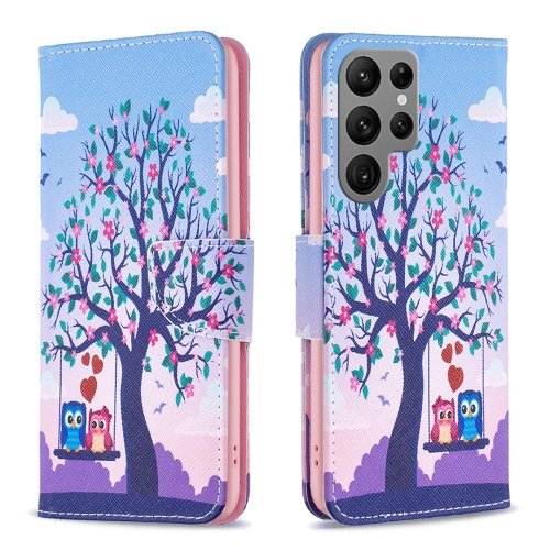 

For Samsung Galaxy S24 Ultra 5G Colored Drawing Pattern Leather Phone Case(Owl)