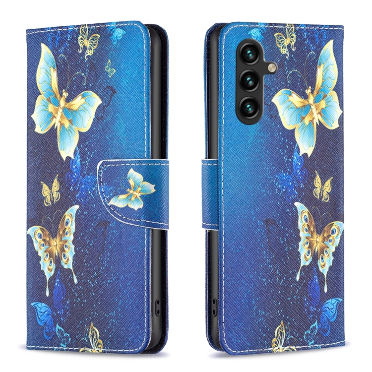 

For Samsung Galaxy A35 Colored Drawing Pattern Leather Phone Case(Gold Butterfly)
