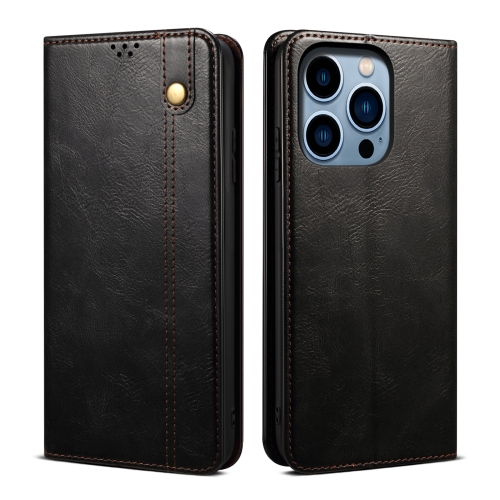 

For iPhone 15 Pro Oil Wax Crazy Horse Texture Leather Phone Case(Black)