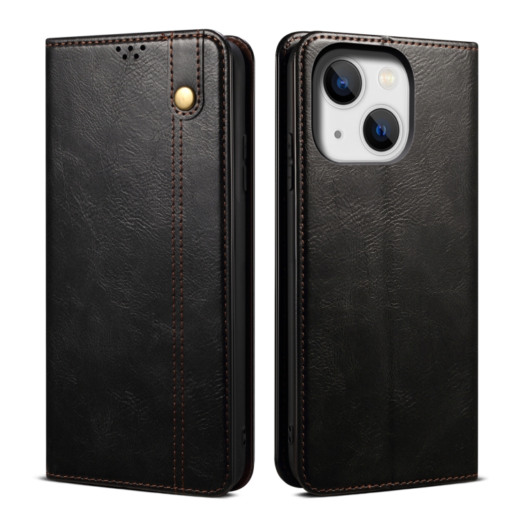 

For iPhone 15 Plus Oil Wax Crazy Horse Texture Leather Phone Case(Black)