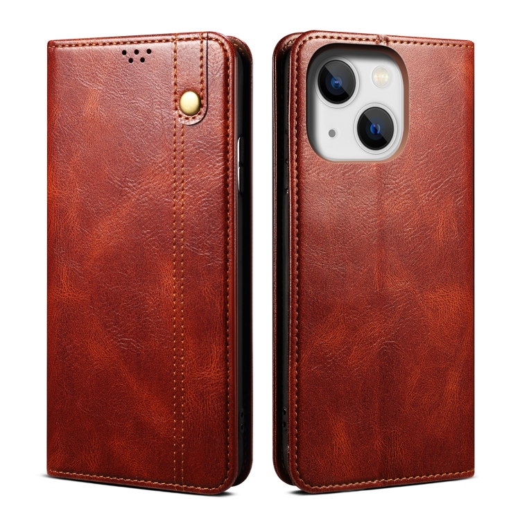 

For iPhone 15 Oil Wax Crazy Horse Texture Leather Phone Case(Brown)