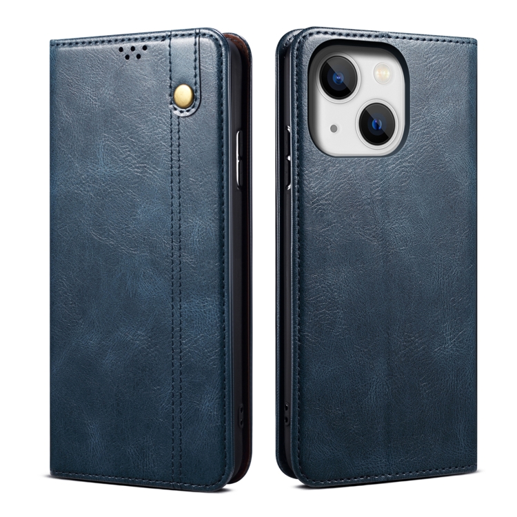 

For iPhone 15 Oil Wax Crazy Horse Texture Leather Phone Case(Blue)