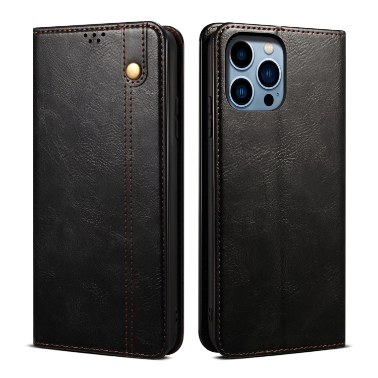 

For iPhone 16 Pro Oil Wax Crazy Horse Texture Leather Phone Case(Black)