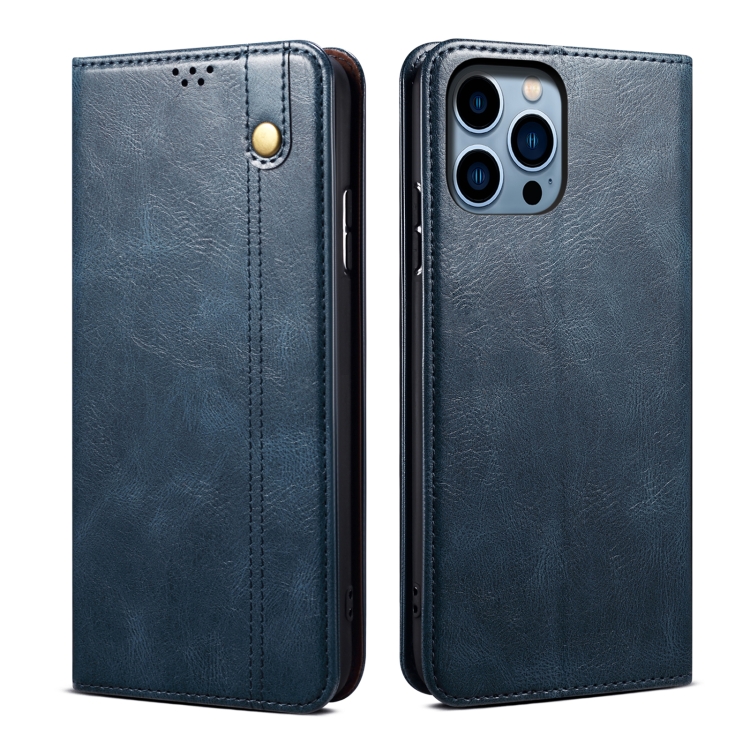 

For iPhone 16 Pro Oil Wax Crazy Horse Texture Leather Phone Case(Blue)