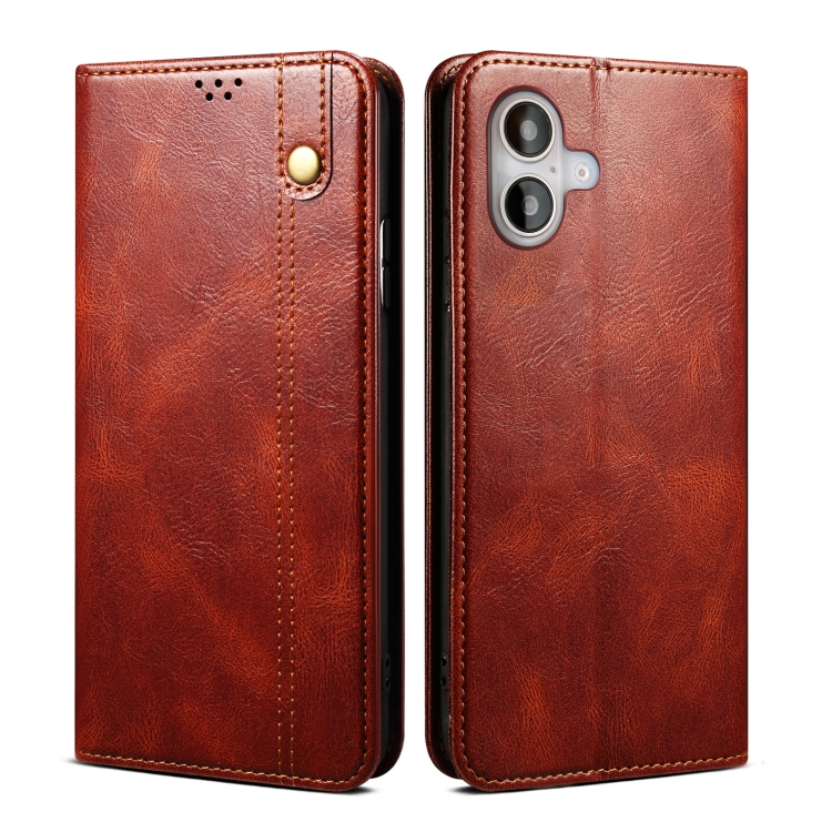 

For iPhone 16 Plus Oil Wax Crazy Horse Texture Leather Phone Case(Brown)
