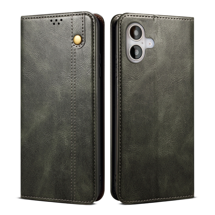 

For iPhone 16 Plus Oil Wax Crazy Horse Texture Leather Phone Case(Green)
