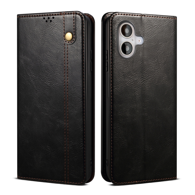 

For iPhone 16 Oil Wax Crazy Horse Texture Leather Phone Case(Black)