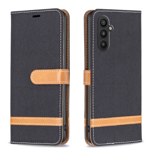 

For Samsung Galaxy A25 5G Color Block Denim Texture Leather Phone Case(Black)