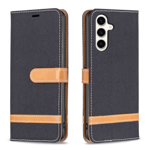 

For Samsung Galaxy S23 FE 5G Color Block Denim Texture Leather Phone Case(Black)