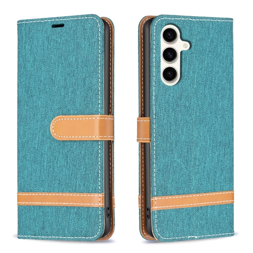 

For Samsung Galaxy S23 FE 5G Color Block Denim Texture Leather Phone Case(Green)