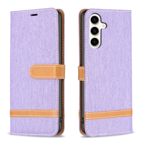 For Samsung Galaxy S23 FE 5G Color Block Denim Texture Leather Phone Case(Purple) for vivo x100 pro denim texture flip leather phone case khaki