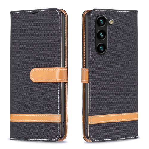 

For Samsung Galaxy S24+ 5G Color Block Denim Texture Leather Phone Case(Black)