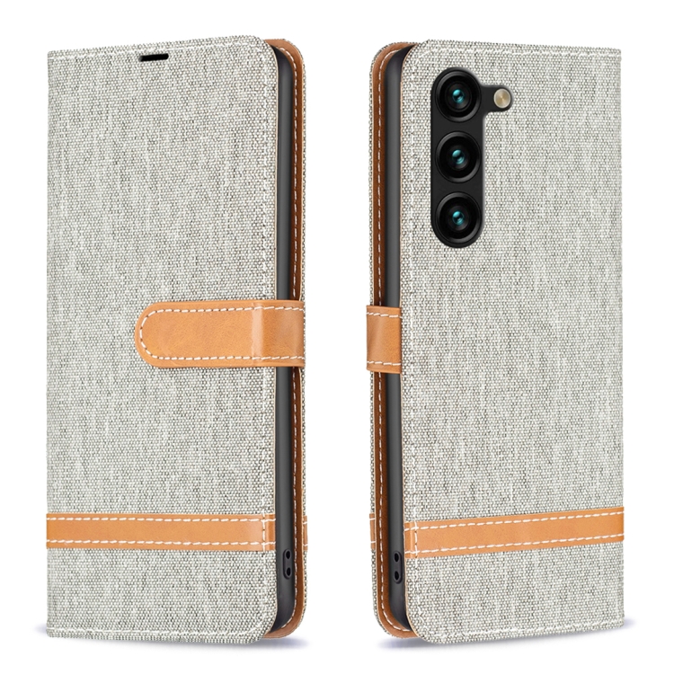 

For Samsung Galaxy S24+ 5G Color Block Denim Texture Leather Phone Case(Grey)