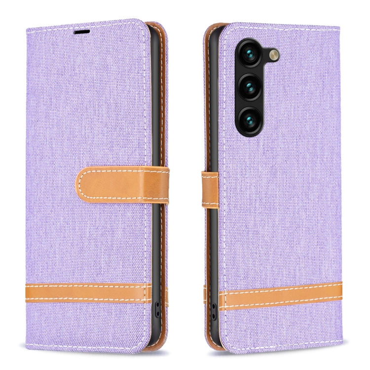 

For Samsung Galaxy S24+ 5G Color Block Denim Texture Leather Phone Case(Purple)