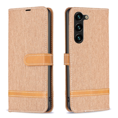 For Samsung Galaxy S24+ 5G Color Block Denim Texture Leather Phone Case(Brown) for vivo x100 pro denim texture flip leather phone case khaki