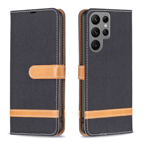 For Samsung Galaxy S24 Ultra 5G Color Block Denim Texture Leather Phone Case(Black) for vivo x100 pro denim texture flip leather phone case khaki