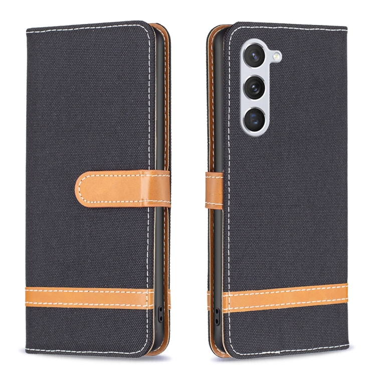

For Samsung Galaxy S24 5G Color Block Denim Texture Leather Phone Case(Black)