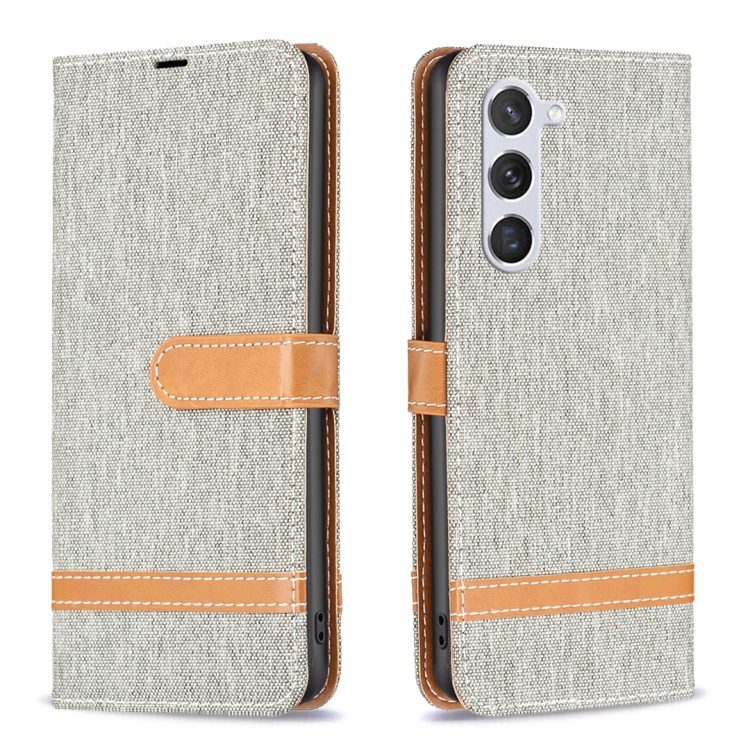 

For Samsung Galaxy S24 5G Color Block Denim Texture Leather Phone Case(Grey)