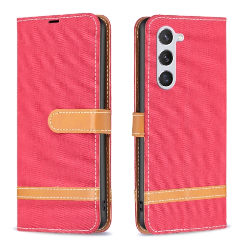 

For Samsung Galaxy S24 5G Color Block Denim Texture Leather Phone Case(Red)