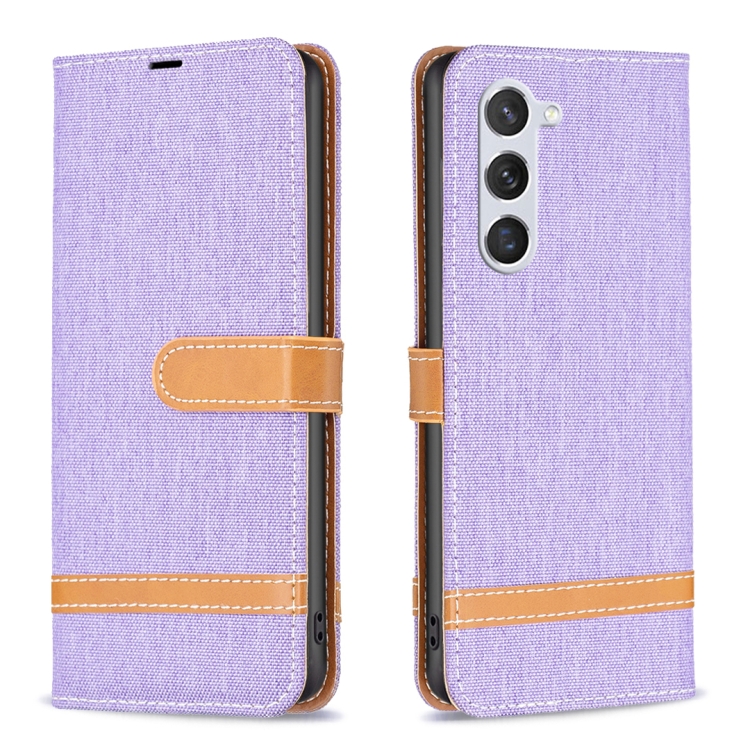 

For Samsung Galaxy S24 5G Color Block Denim Texture Leather Phone Case(Purple)