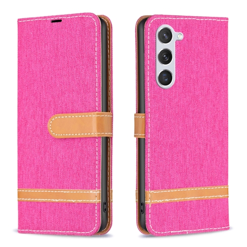 

For Samsung Galaxy S24 5G Color Block Denim Texture Leather Phone Case(Rose Red)