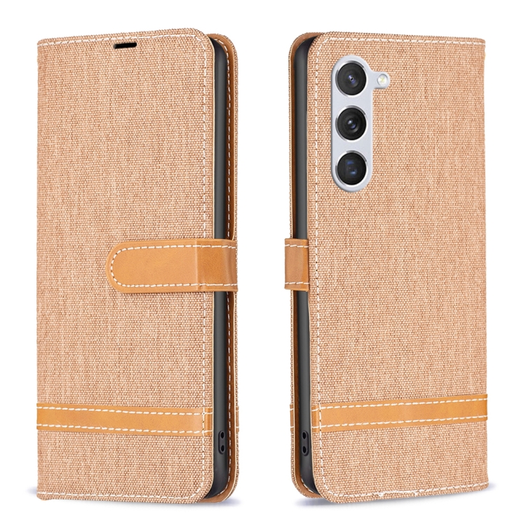 

For Samsung Galaxy S24 5G Color Block Denim Texture Leather Phone Case(Brown)