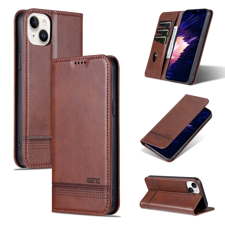 

For iPhone 15 Plus AZNS Magnetic Calf Texture Leather Phone Case(Dark Brown)