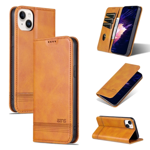 

For iPhone 15 Plus AZNS Magnetic Calf Texture Leather Phone Case(Light Brown)