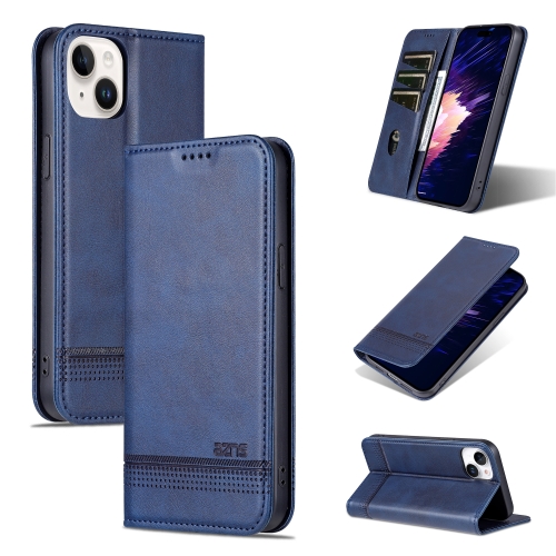 

For iPhone 15 Plus AZNS Magnetic Calf Texture Leather Phone Case(Dark Blu)