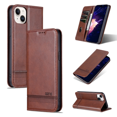 

For iPhone 15 AZNS Magnetic Calf Texture Leather Phone Case(Dark Brown)