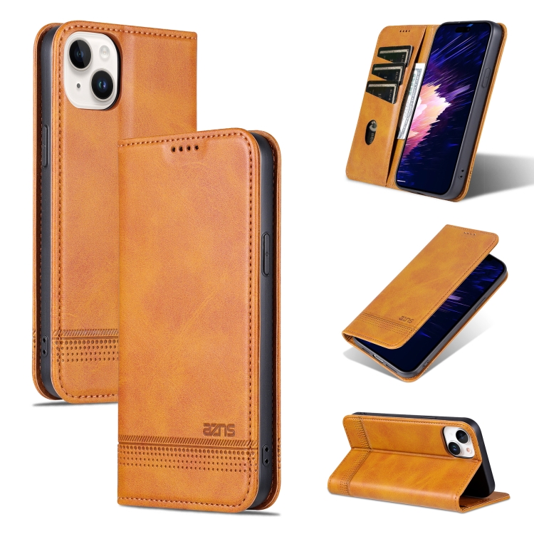 

For iPhone 15 AZNS Magnetic Calf Texture Leather Phone Case(Light Brown)