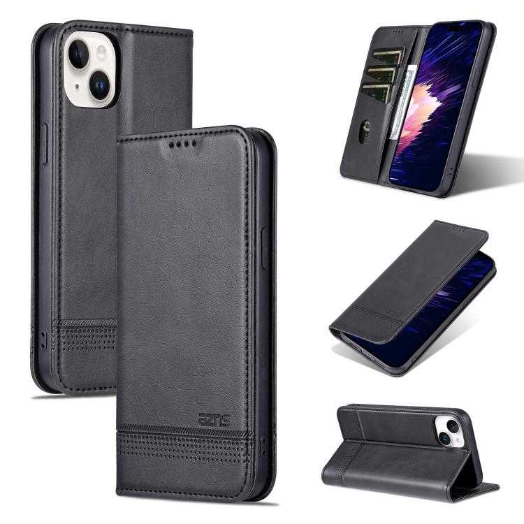 

For iPhone 15 AZNS Magnetic Calf Texture Leather Phone Case(Black)