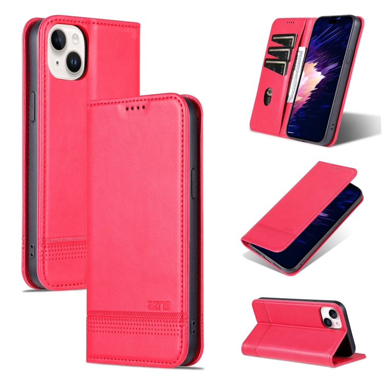 

For iPhone 15 AZNS Magnetic Calf Texture Leather Phone Case(Red)