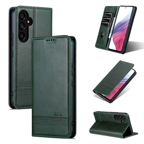 

For Samsung Galaxy A35 5G AZNS Magnetic Calf Texture Flip Leather Phone Case(Dark Green)