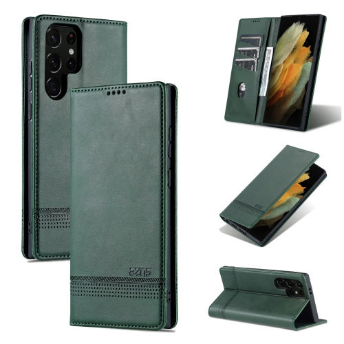 

For Samsung Galaxy S24 Ultra 5G AZNS Magnetic Calf Texture Flip Leather Phone Case(Dark Green)