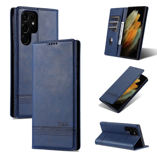 

For Samsung Galaxy S24 Ultra 5G AZNS Magnetic Calf Texture Flip Leather Phone Case(Dark Blue)