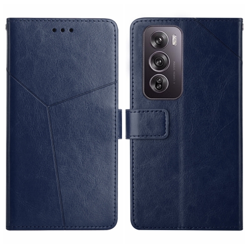 

For OPPO Reno12 5G Global Y-shaped Pattern Flip Leather Phone Case(Blue)