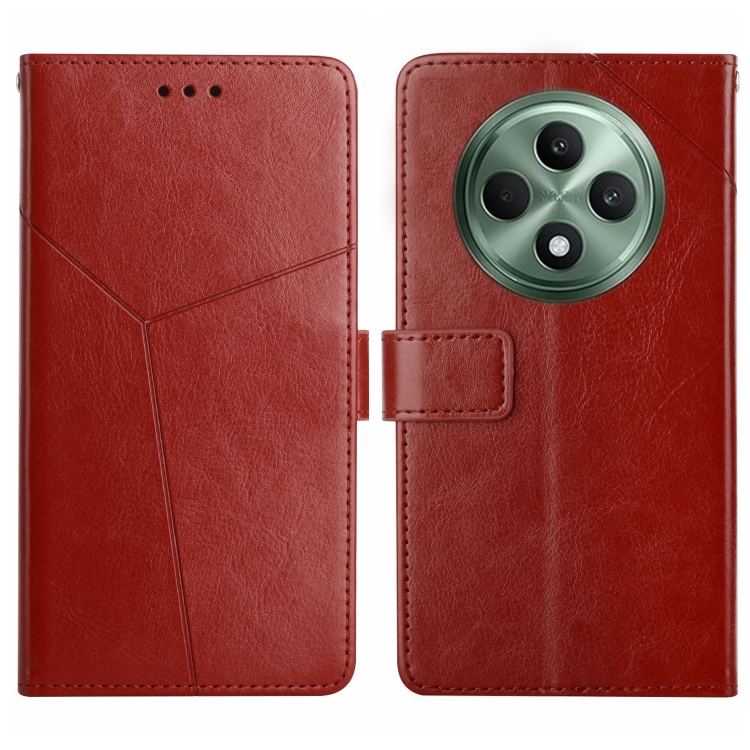 

For OPPO Reno12 F 5G Global Y-shaped Pattern Flip Leather Phone Case(Brown)