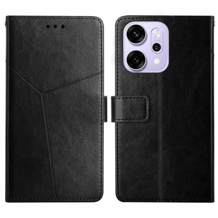 

For OPPO Reno14 5G Global Y-shaped Pattern Flip Leather Phone Case(Black)