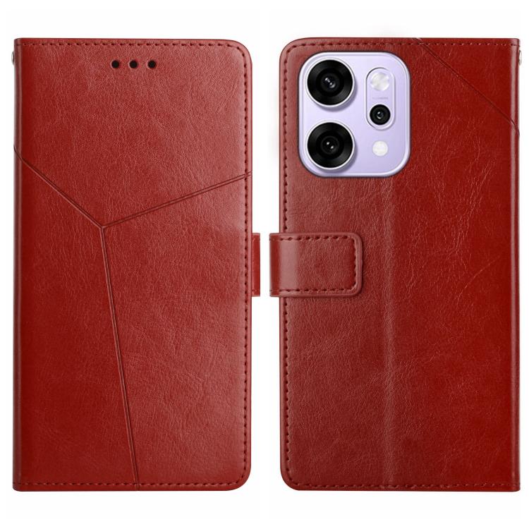 

For OPPO Reno14 5G Global Y-shaped Pattern Flip Leather Phone Case(Brown)