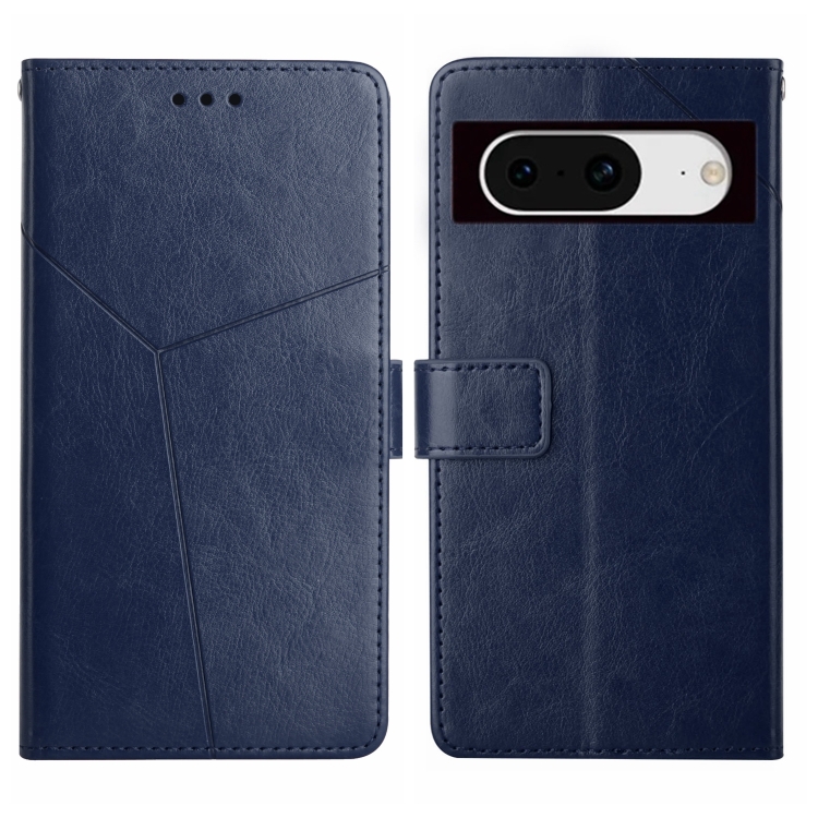 

For Google Pixel 8a Y-shaped Pattern Flip Leather Phone Case(Blue)