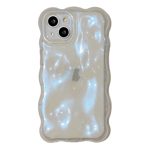 For iPhone 15 Wave Bubbles TPU Phone Case(Clear Glitter Blue)