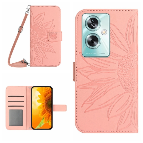 

For OPPO A79 5G Skin Feel Sun Flower Embossed Flip Leather Phone Case with Lanyard(Pink)